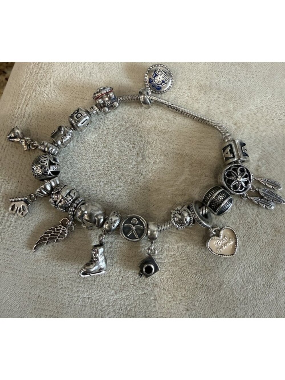 Pandora Bangle Bracelet With 18 Pandora Charms 68 Grams Size 7